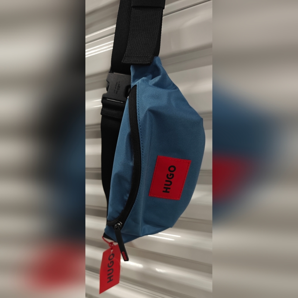 HUGO Men's Blue Belt Bag with Black Strap